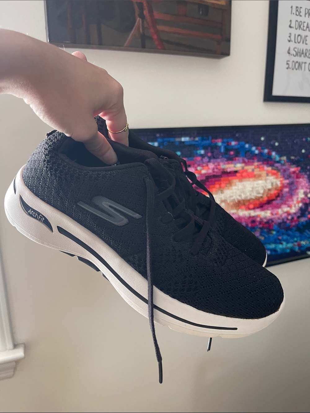 Skechers Black Knit Arch Fit Lace-Up Sneakers for Women